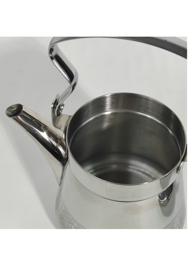 HTH 1-Piece Food Grad Stainless Steel Arabic Style Teapot Luxury Engraved Design Tea Kettle with Attached Lid and Ergonomic Handle 0.7 L/0.9 L/1.2 L - Image 3