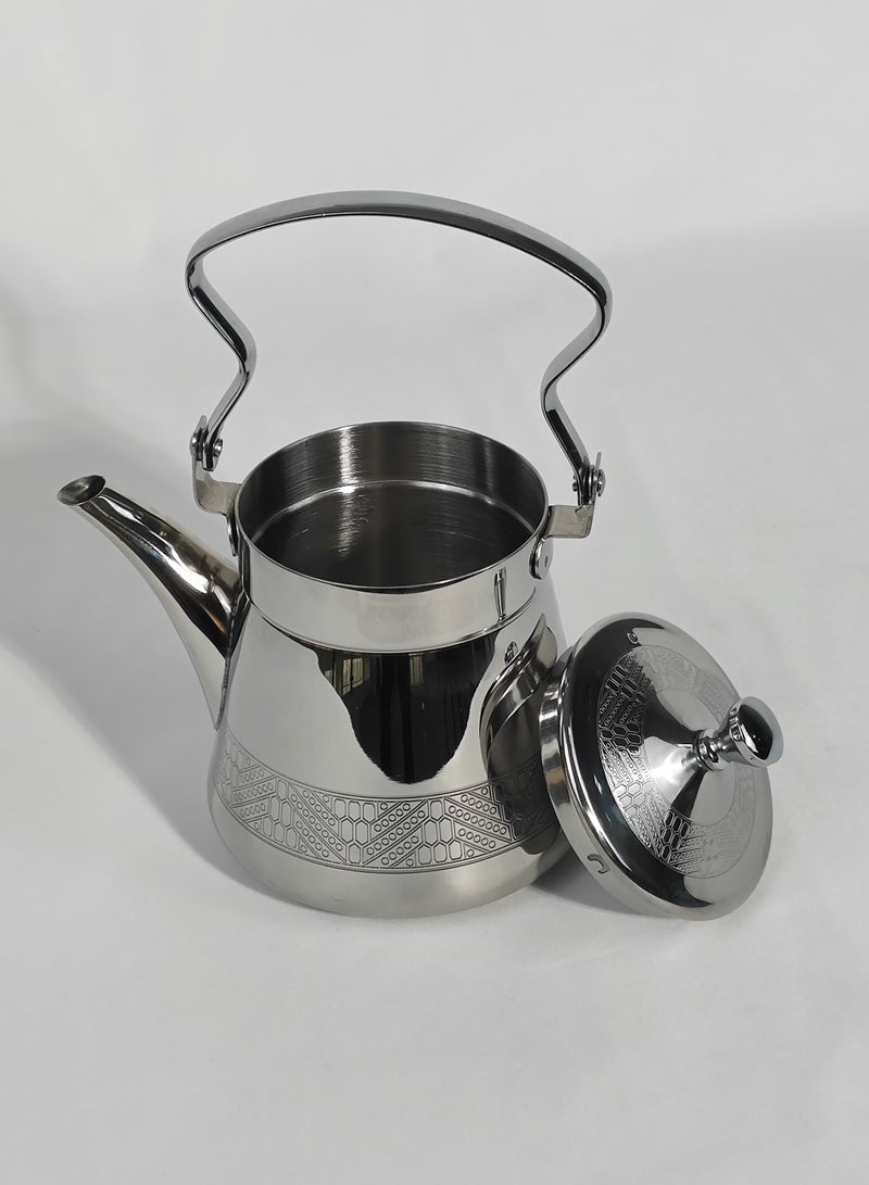 HTH 1-Piece Food Grad Stainless Steel Arabic Style Teapot Luxury Engraved Design Tea Kettle with Attached Lid and Ergonomic Handle 0.7 L/0.9 L/1.2 L - Image 2