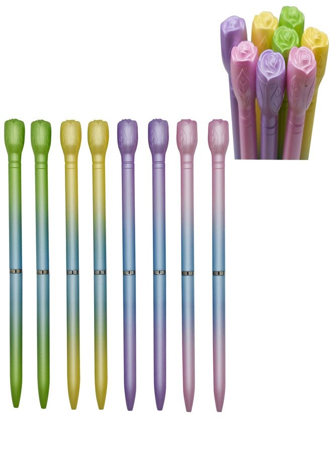 Maydahui 12 PCS Colorful Rose Ballpoint Pen Retractable Novelty Flower Pens Fresh Style Black Ink for School Home Office - Image 1