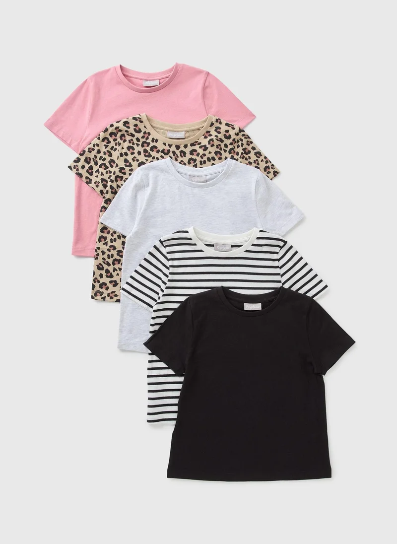 Matalan 5 Pack Girls Patterned T-Shirts