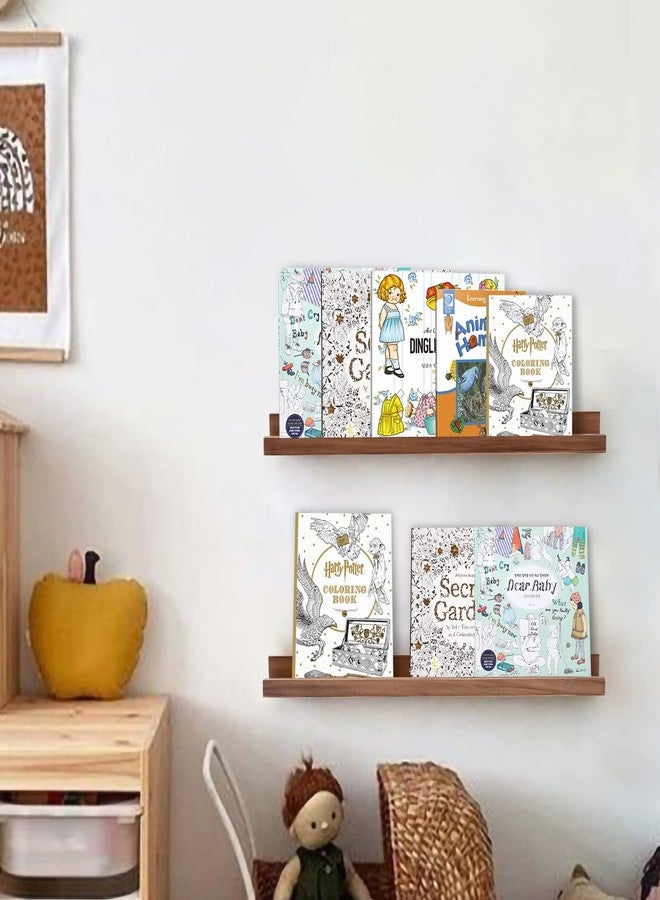 AZSKY Floating Nursery Book Shelves Light Fair Pale Walnut Rustic Picture Photo Ledge Shelves Wall Mounted Wooden Display Shelf for Bathroom Bedroom Kitchen 24 Inch Wall Shelves a Set of 2 - Image 2