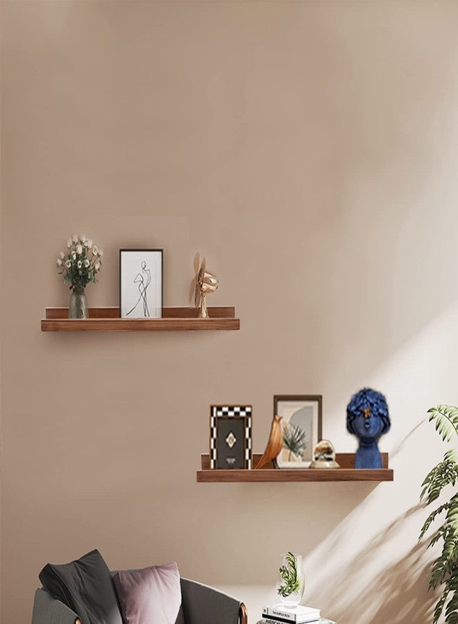 AZSKY Floating Nursery Book Shelves Light Fair Pale Walnut Rustic Picture Photo Ledge Shelves Wall Mounted Wooden Display Shelf for Bathroom Bedroom Kitchen 24 Inch Wall Shelves a Set of 2 - Image 5