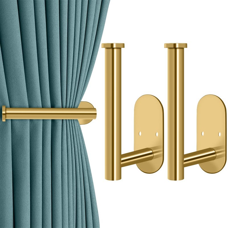 MGahyi Curtain Tiebacks, 2pcs Adhesive and Screw-in Curtain Holdbacks Curtain Holders for Wall Mounted Curtain Pull Backs, Gold Adhesive Curtain Hooks for Drapes - Image 1