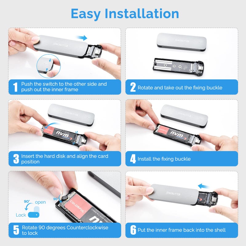 ELUTENG M.2 SSD Enclosure NVME SATA Dual Protocol SSD to USB Adapter Aluminum USB C 3.2 Gen 2 10Gbps PCIe M and B&M Keys External Solid State Drive Case Max 4TB for 2230/ 2242/ 2260/ 2280 SSDs - Image 3