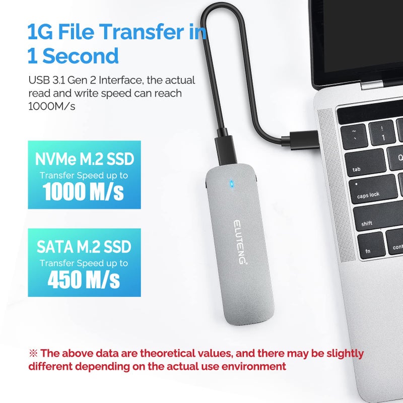 ELUTENG M.2 SSD Enclosure NVME SATA Dual Protocol SSD to USB Adapter Aluminum USB C 3.2 Gen 2 10Gbps PCIe M and B&M Keys External Solid State Drive Case Max 4TB for 2230/ 2242/ 2260/ 2280 SSDs - Image 2