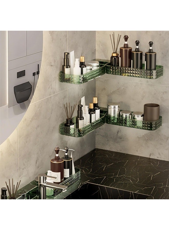 HOMESTAR رف الحمام، شكلان يمكن طيهما لوضعه في الزاوية أو بشكل مسطح، سهل التركيب، متين، بدون حفر، مع لاصق خلفي، موفر للمساحة، لون شفاف - Image 3