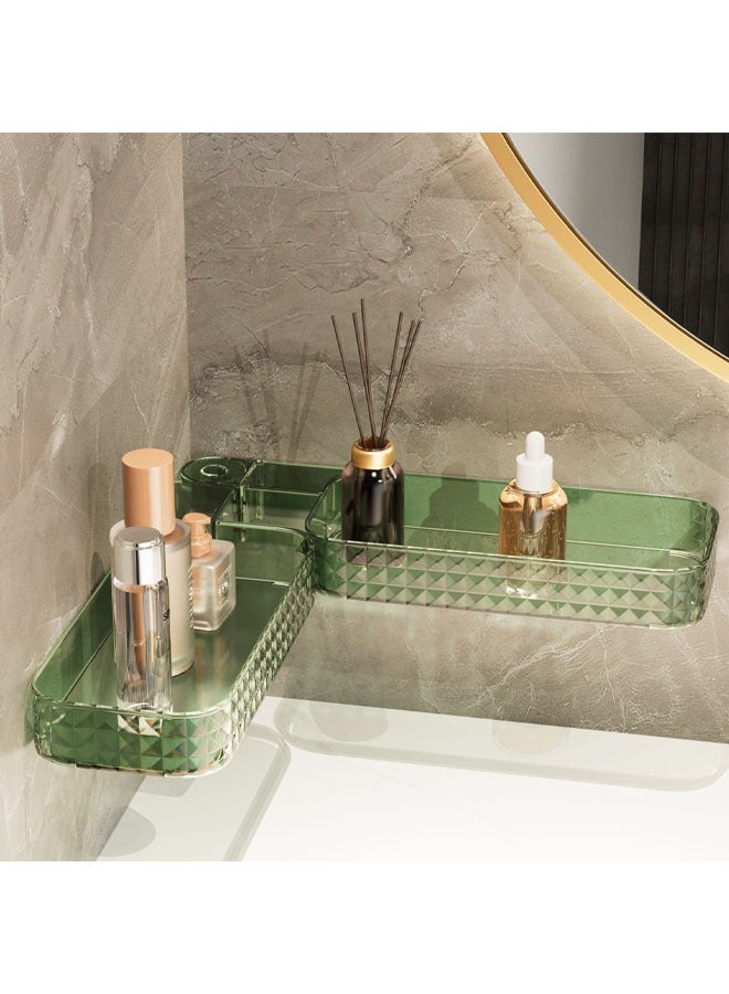 HOMESTAR رف الحمام، شكلان يمكن طيهما لوضعه في الزاوية أو بشكل مسطح، سهل التركيب، متين، بدون حفر، مع لاصق خلفي، موفر للمساحة، لون شفاف - Image 1