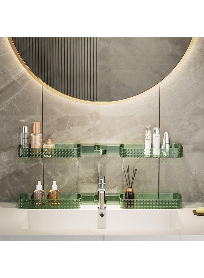 HOMESTAR رف الحمام، شكلان يمكن طيهما لوضعه في الزاوية أو بشكل مسطح، سهل التركيب، متين، بدون حفر، مع لاصق خلفي، موفر للمساحة، لون شفاف - Image 4