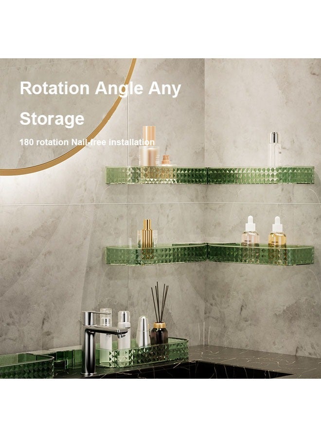 HOMESTAR رف الحمام، شكلان يمكن طيهما لوضعه في الزاوية أو بشكل مسطح، سهل التركيب، متين، بدون حفر، مع لاصق خلفي، موفر للمساحة، لون شفاف - Image 5