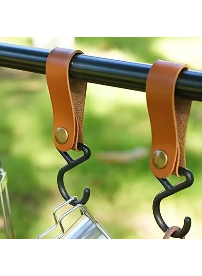 الجلود البنية تخزين هوك 3 قطع محمولة في الهواء الطلق التخييم S شكل سلسلة المفاتيح - Image 3