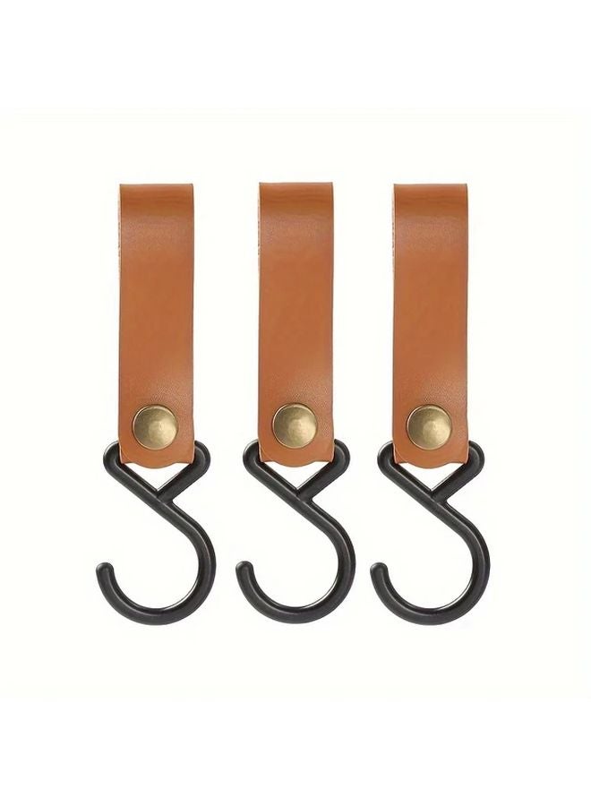 الجلود البنية تخزين هوك 3 قطع محمولة في الهواء الطلق التخييم S شكل سلسلة المفاتيح - Image 1