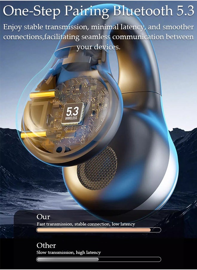 DUNISO Wireless Headphones Bluetooth Ear Clip Earphones Waterproof Stereo Noise Reduction Earphones Open Ear Headphones Charging Case LED Power Display for Running Sport Gym  - Image 3