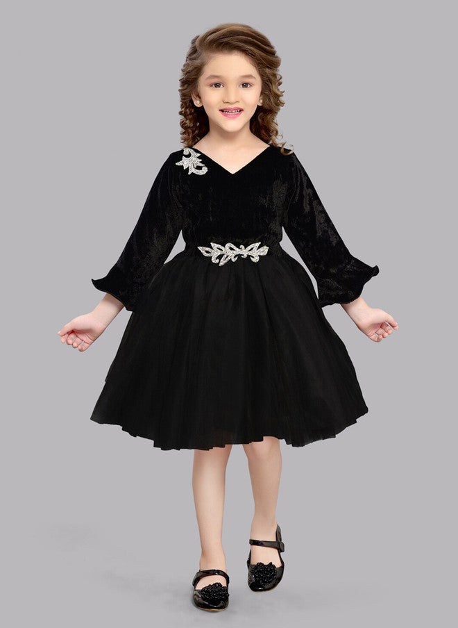 PinkChick Black Fit & Flare Dress for Girls - Image 1