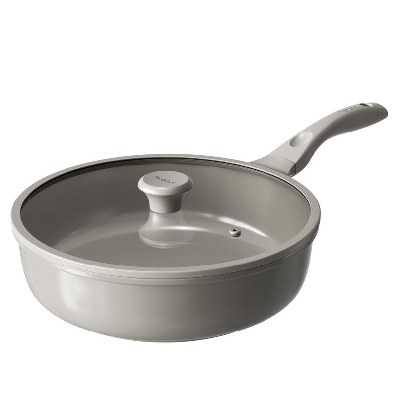 Redchef Ceramic Coated Nonstick Frying Pan with Cover, Large Deep Saute Pan Skillet, Induction Ready, Dishwasher Safe, PFOA PFOS Free, Non Toxic, Glass Lid Large Deep Frying Pan, Grey (5.5Qt, 12") - Image 1