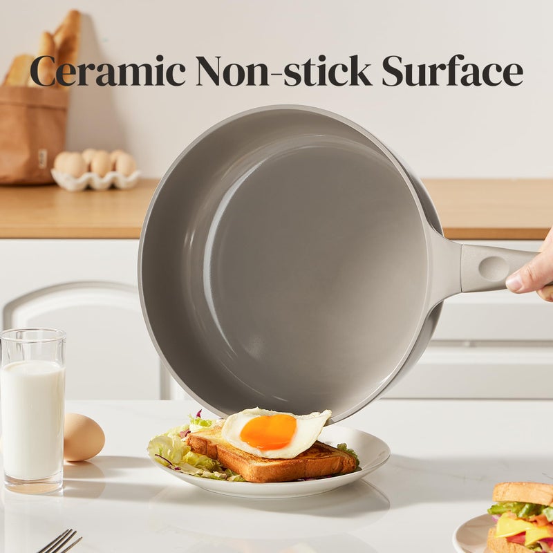 Redchef Ceramic Coated Nonstick Frying Pan with Cover, Large Deep Saute Pan Skillet, Induction Ready, Dishwasher Safe, PFOA PFOS Free, Non Toxic, Glass Lid Large Deep Frying Pan, Grey (5.5Qt, 12") - Image 5