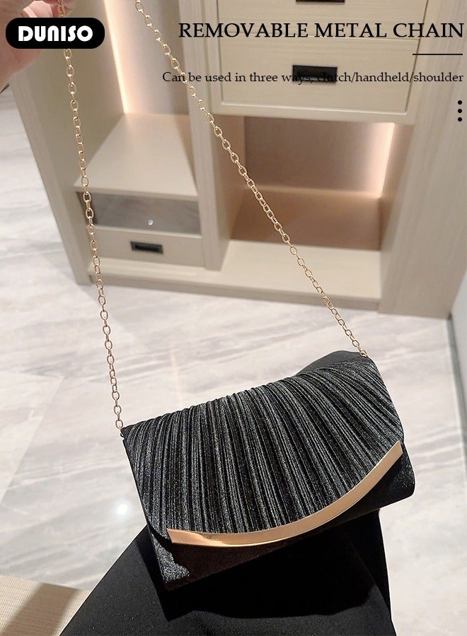 DUNISO Womens Clutch Bag, Sparkly Evening Clutch Purse, Champagne Shoulder Bag with Removable Chain, Crossbody Envelope Bag for Formal Dress Bride Wedding Prom Party  - Image 2