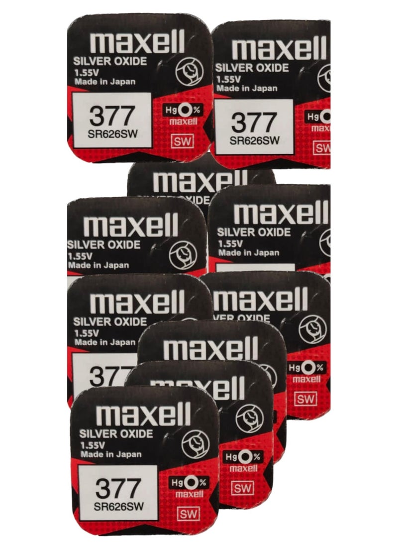 Maxel Set of 10 Maxell Silver Oxide Batteries SR626SW 377 Japanese - Image 2