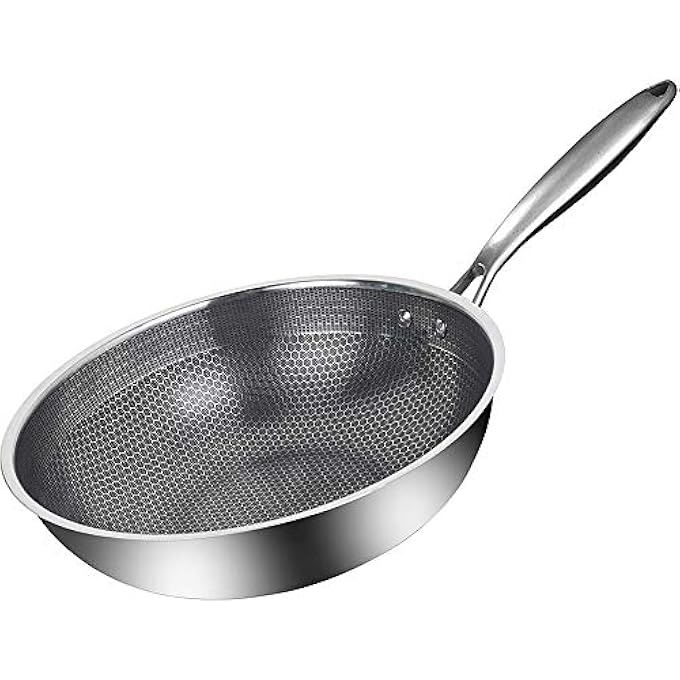 ZLASS Stainless Steel Wok Round Bottom NonStick Honeycomb Wok With AntiScalding Handle Suitable For Family Restaurant Cooking Pots On All Stoves 32Cm125In - Image 2