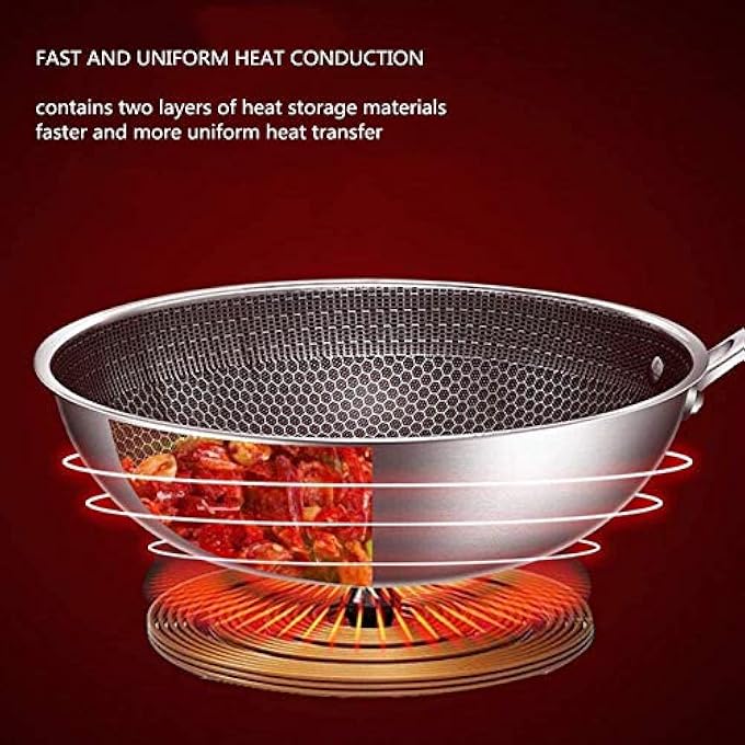 ZLASS Stainless Steel Wok Round Bottom NonStick Honeycomb Wok With AntiScalding Handle Suitable For Family Restaurant Cooking Pots On All Stoves 32Cm125In - Image 4