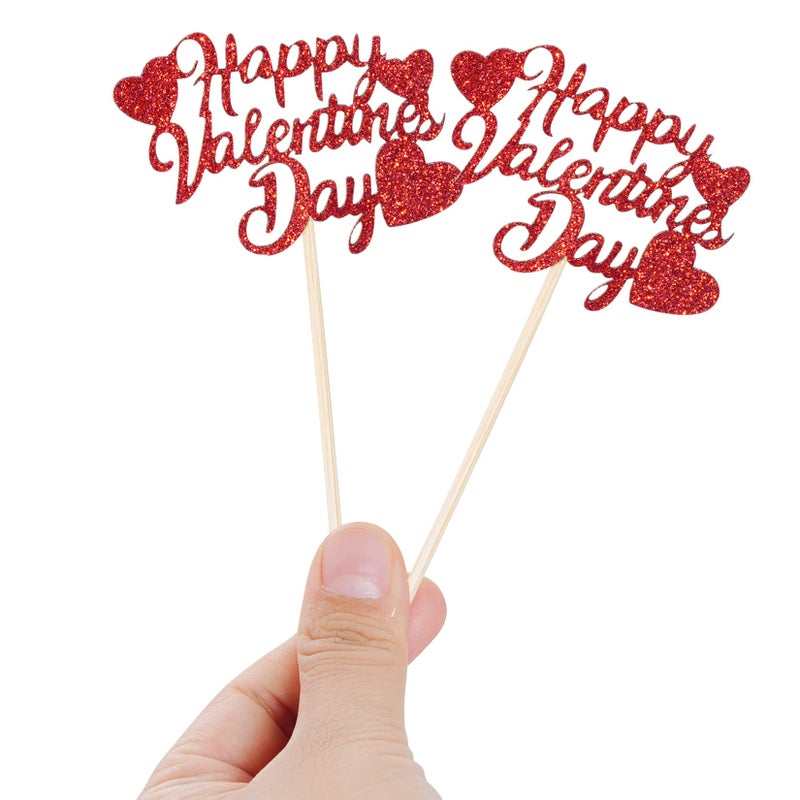 SUMERSHA 36Pcs Happy Valentine's Day Cupcake Toppers Red Glitter Heart Cupcake Picks Valentine Theme Birthday Cake Decorations Party Supplies - Image 4