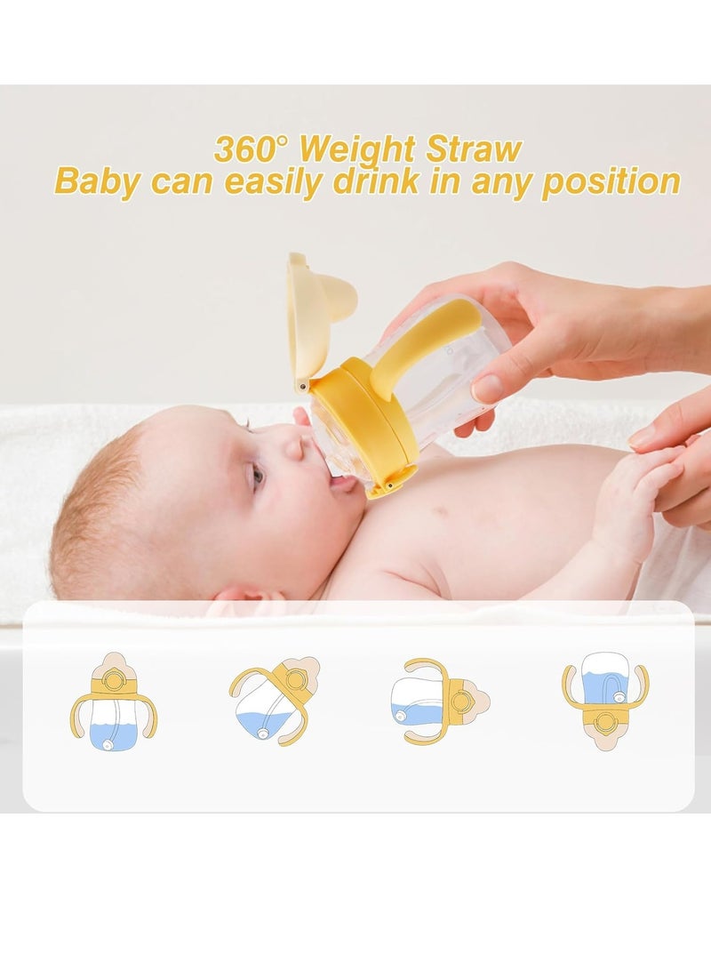 Gonice Baby Sippy Cup with Weighted Straw and Handles, 240ml Spill-Proof Leak-Proof Training Cup for Toddlers 6+ Months, BPA Free Soft Spout Straw Cup, Yellow - Image 2
