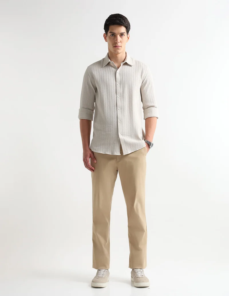 Arrow Beige Tailored Fit Patterned Elixir Shirt for Men | Best Price UAE