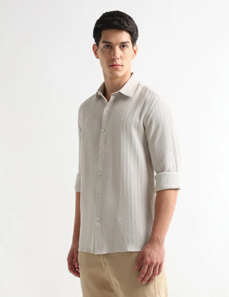 Arrow Beige Tailored Fit Patterned Elixir Shirt for Men | Best Price UAE