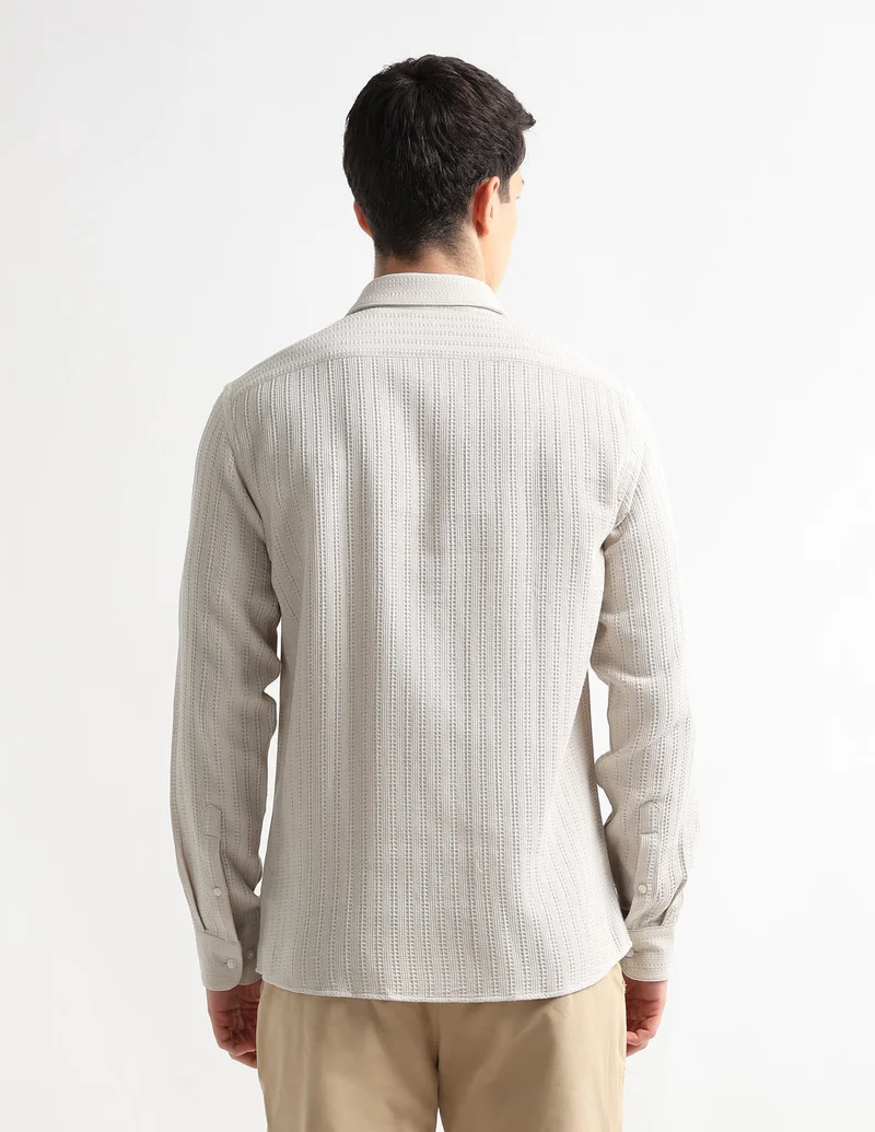 Arrow Beige Tailored Fit Patterned Elixir Shirt for Men | Best Price UAE