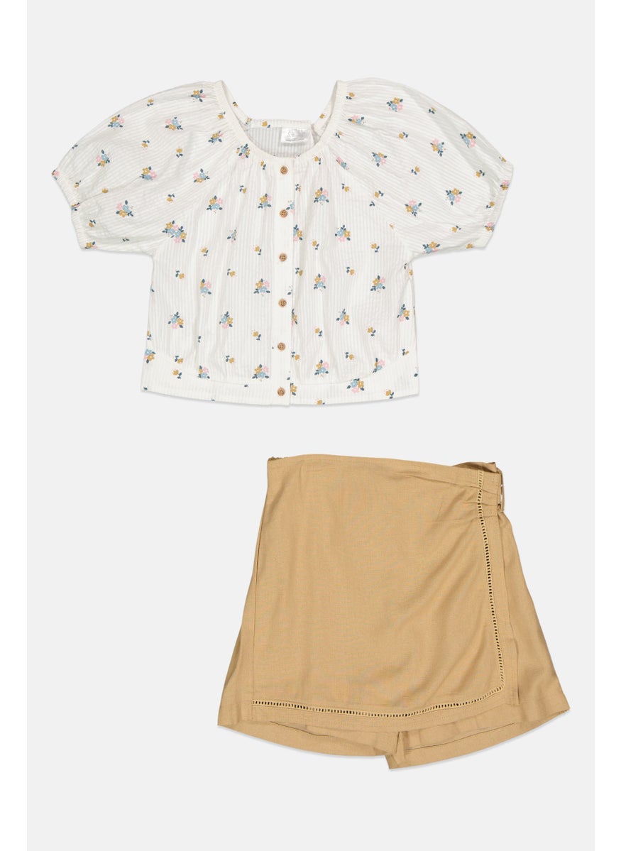 Willow & Whistle Kids Girl 2 Pieces  Allover  Printed Top And Skorts Set, Multicolor  - Image 1