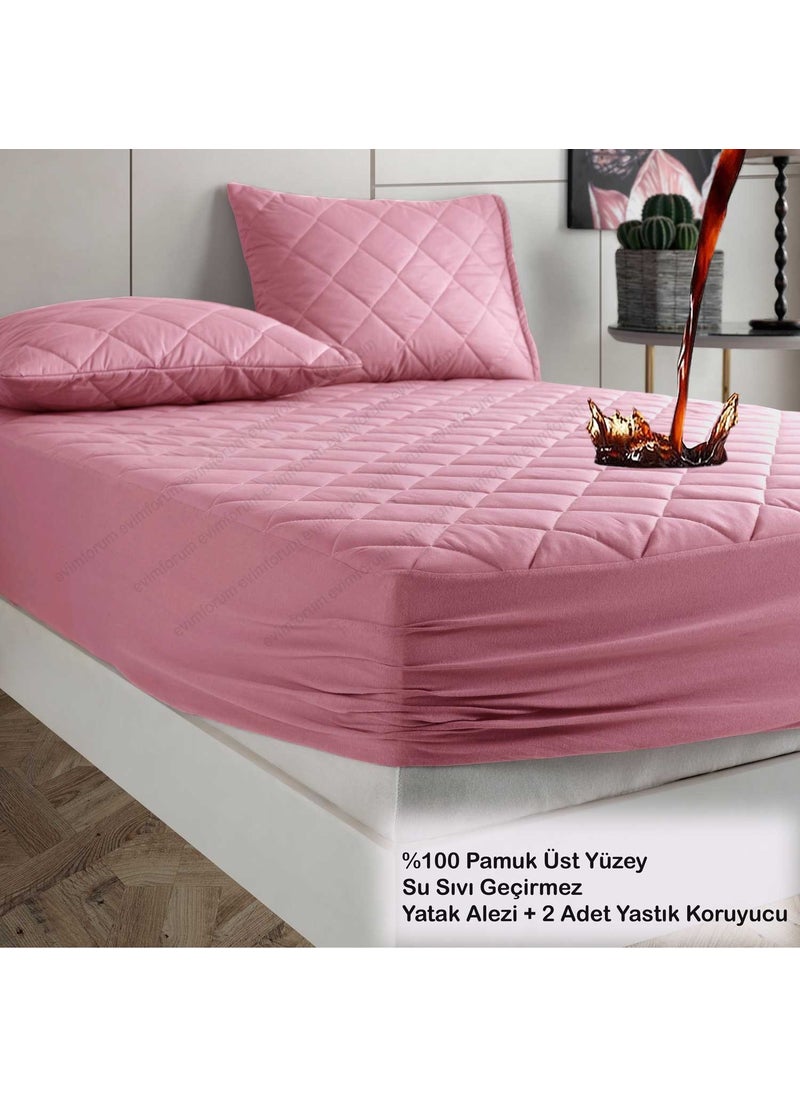 Formeya Pamukkale Mattresses Set Pink 100% Cotton Quilted Liquid-Proof Mattresses and Pillow Protector Set 