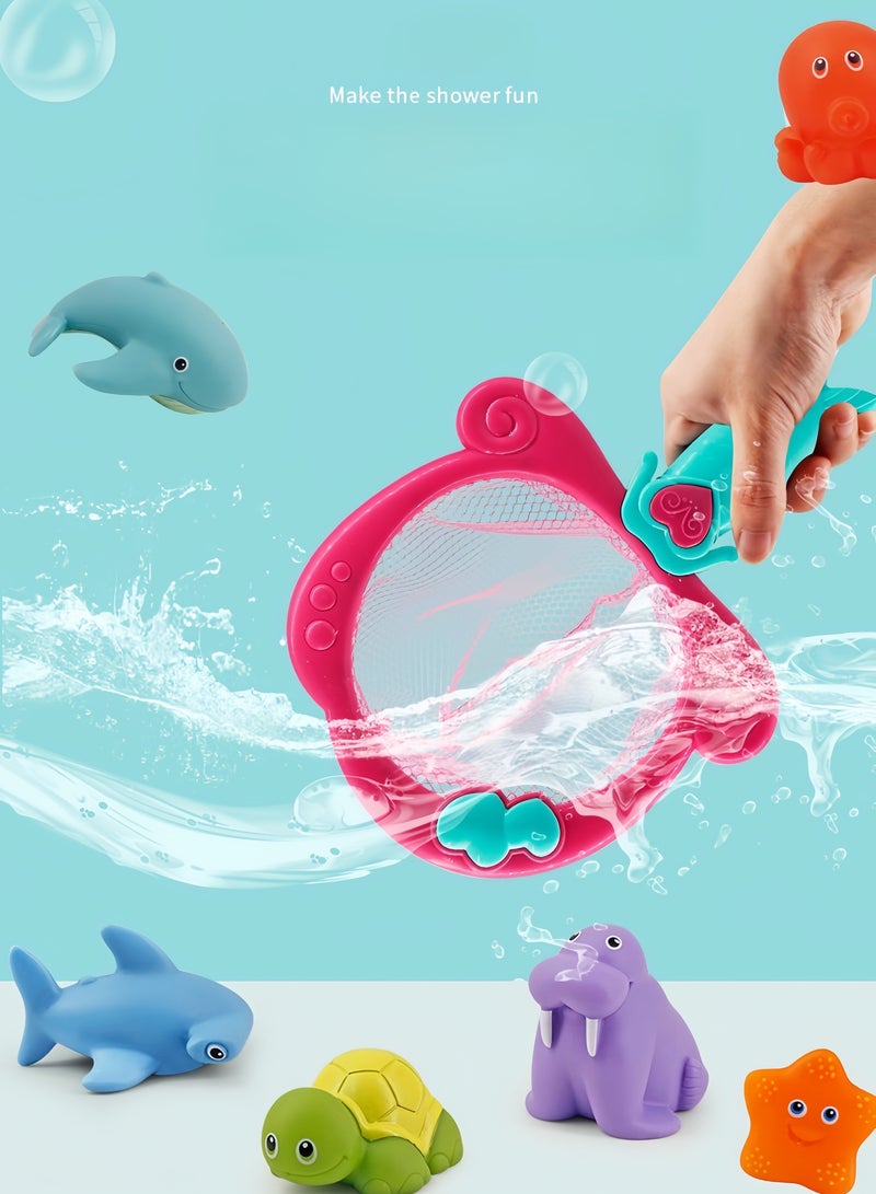 PureTuti 7Pcs Baby Bath Toys, Scoop Net Fish Pool Toys with Spray, Sounds, Color Changing Toddler Bathtub Toys - Image 2