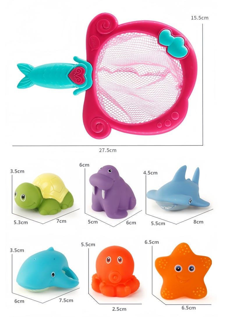 PureTuti 7Pcs Baby Bath Toys, Scoop Net Fish Pool Toys with Spray, Sounds, Color Changing Toddler Bathtub Toys - Image 4