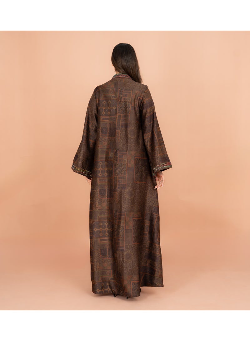 IKKXA Luxury Colorful Embroidery Wide Sleeves Solid Winter Jalabiya IK1064 Brown - Image 4