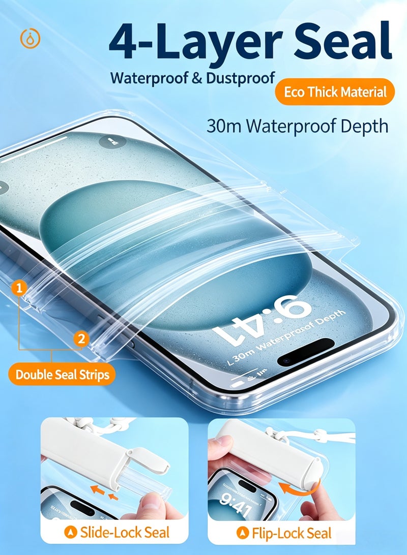 2 Pack Waterproof Phone Case IPX8 Certified 30M Universal Waterproof Phone Pouch Case Cellphone Dry Bag Case Fit for up to 7.2'' Compatible with iPhone 16/15/14/13/12 Pro Max Samsung Galaxy S24/S23/S22 Ultra for Swimming & Beach (Clear) - Image 2
