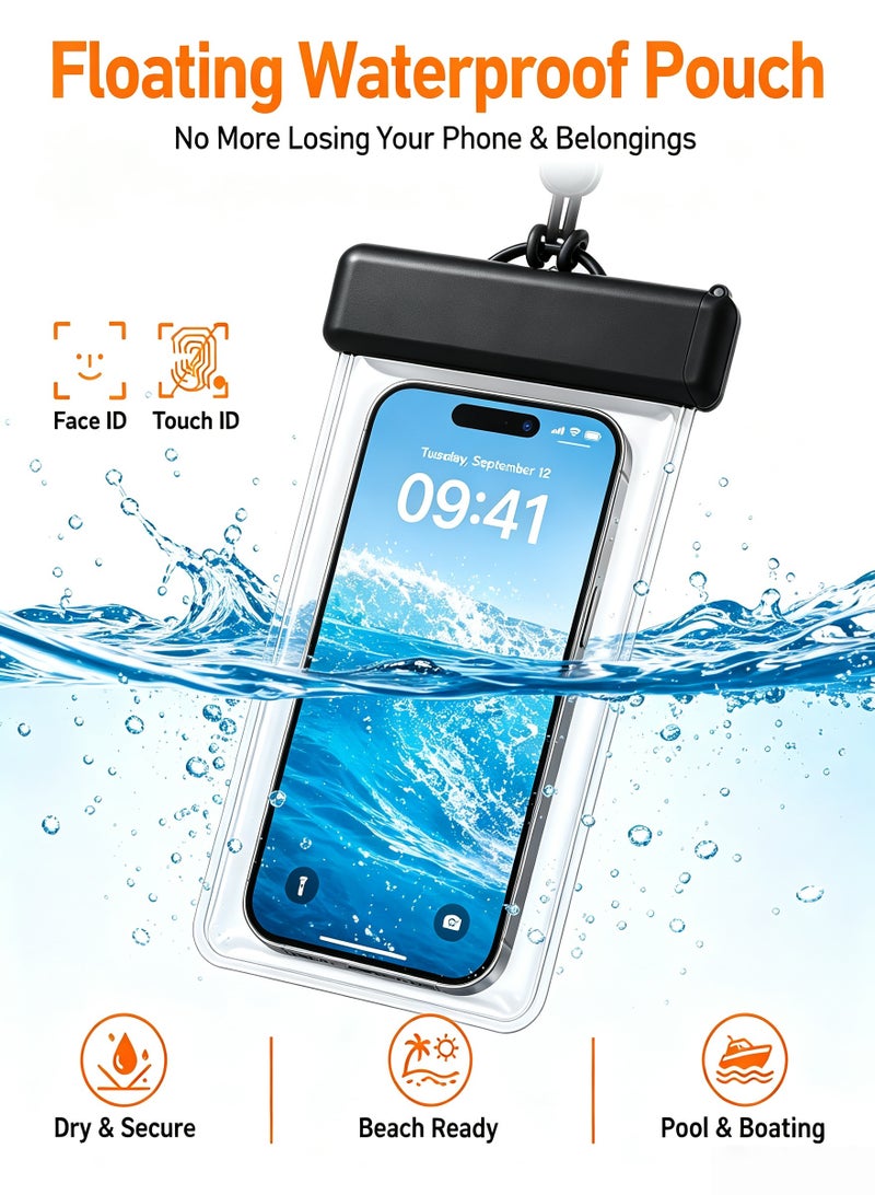 2 Pack Waterproof Phone Case IPX8 Certified 30M Universal Waterproof Phone Pouch Case Cellphone Dry Bag Case Fit for up to 7.2'' Compatible with iPhone 16/15/14/13/12 Pro Max Samsung Galaxy S24/S23/S22 Ultra for Swimming & Beach (Clear) - Image 4