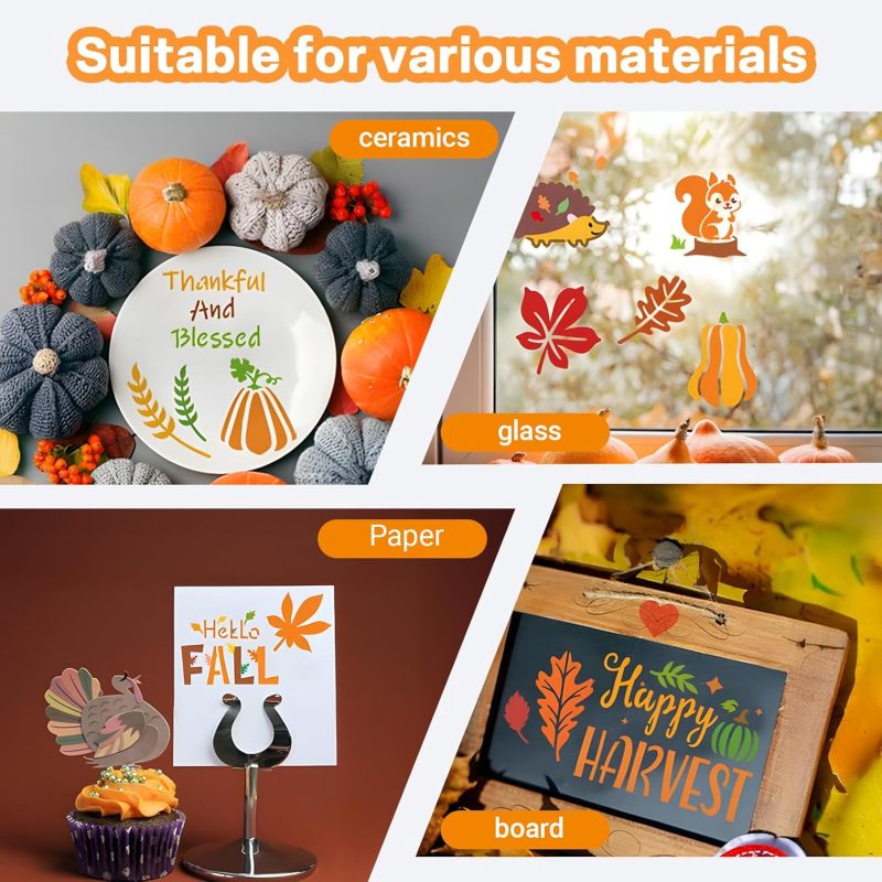 Thanksgiving Stencils: 64 Pcs 3x3 Inch Reusable PET Plastic Stencils - Durable Washable Stencils for Fall Themed DIY Projects Wood Signs Wall Art Fabric Painting Beginners Crafters - Image 3