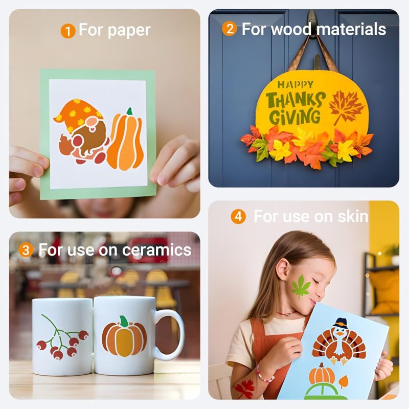 Thanksgiving Stencils: 64 Pcs 3x3 Inch Reusable PET Plastic Stencils - Durable Washable Stencils for Fall Themed DIY Projects Wood Signs Wall Art Fabric Painting Beginners Crafters - Image 2