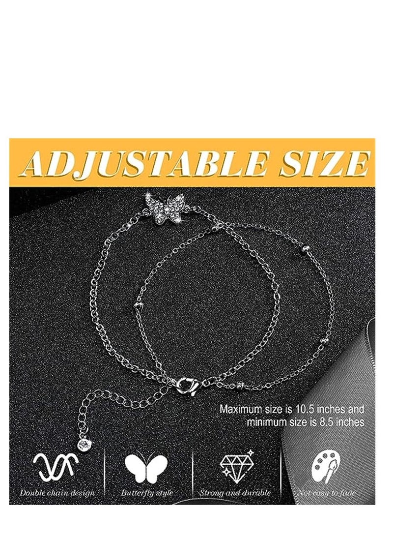 SYOSI - Butterfly Layered Anklets Bracelet, Diamond Butterfly Double Layer Anklet, Adjustable Double Layer Beach Foot Jewelry Summer Anklet, for Women Girls, 1Pcs - Image 1