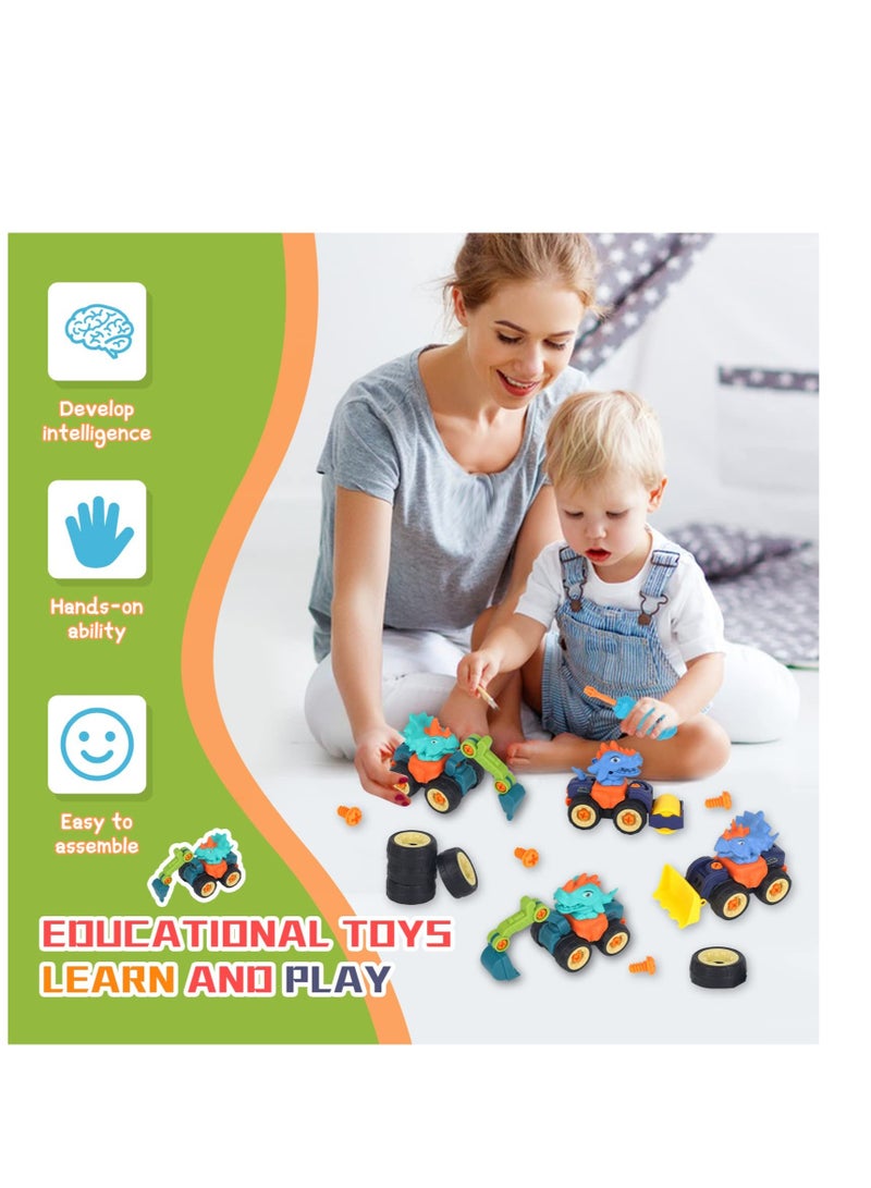 Excefore Digger Toys, Dinosaurs Construction Digger Toys, Dinosaur Truck Toys, with Screwdriver, Bulldozer, Excavator,Road Roller Toys, for Kids Boys Birthday Toys(4Pcs) - Image 4