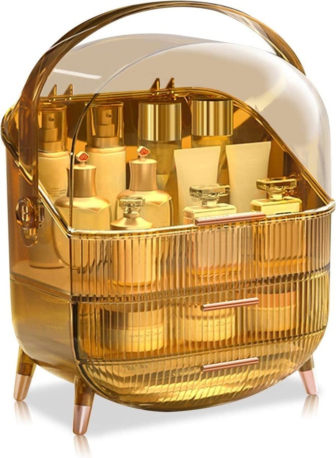 Marrone Makeup Organizer, Cosmetic Storage Box, Skin Care Storage Box, Waterproof and Dustproof, Suitable for Bathroom Countertops and Bedroom (Gold) - Image 2