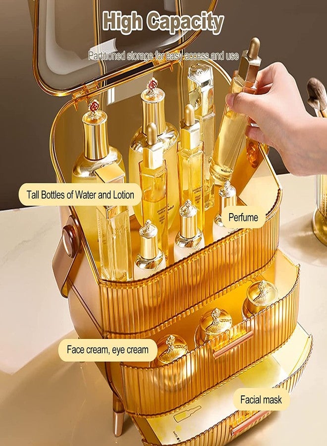Marrone Makeup Organizer, Cosmetic Storage Box, Skin Care Storage Box, Waterproof and Dustproof, Suitable for Bathroom Countertops and Bedroom (Gold) - Image 3