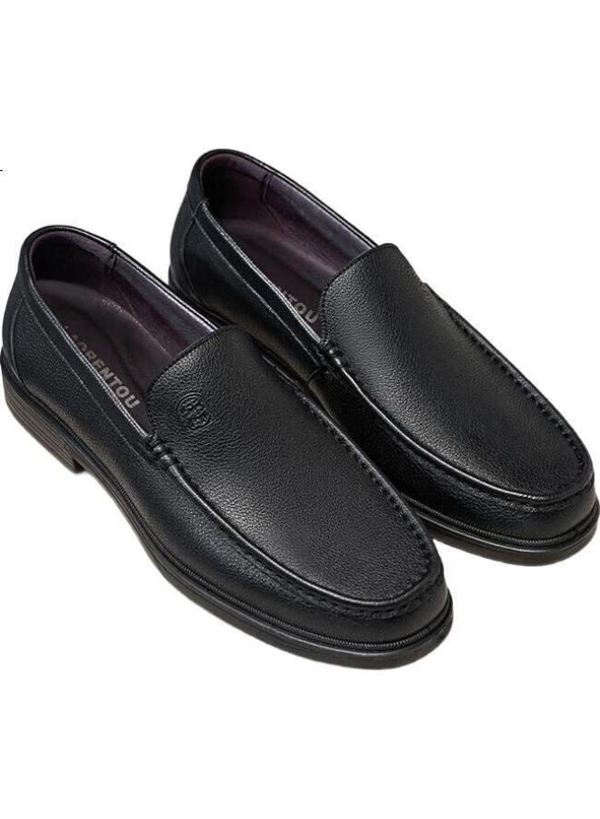 Laorentou Leather Shoes For Men, Business Casual Shoes, Breathable Soft Upper Formal Shoes, Slip-On Dad Shoes, A20231, Black, Size 39 - Image 2