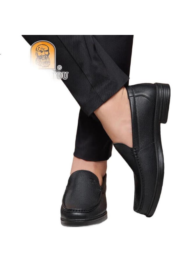 Laorentou Leather Shoes For Men, Business Casual Shoes, Breathable Soft Upper Formal Shoes, Slip-On Dad Shoes, A20231, Black, Size 39 - Image 3