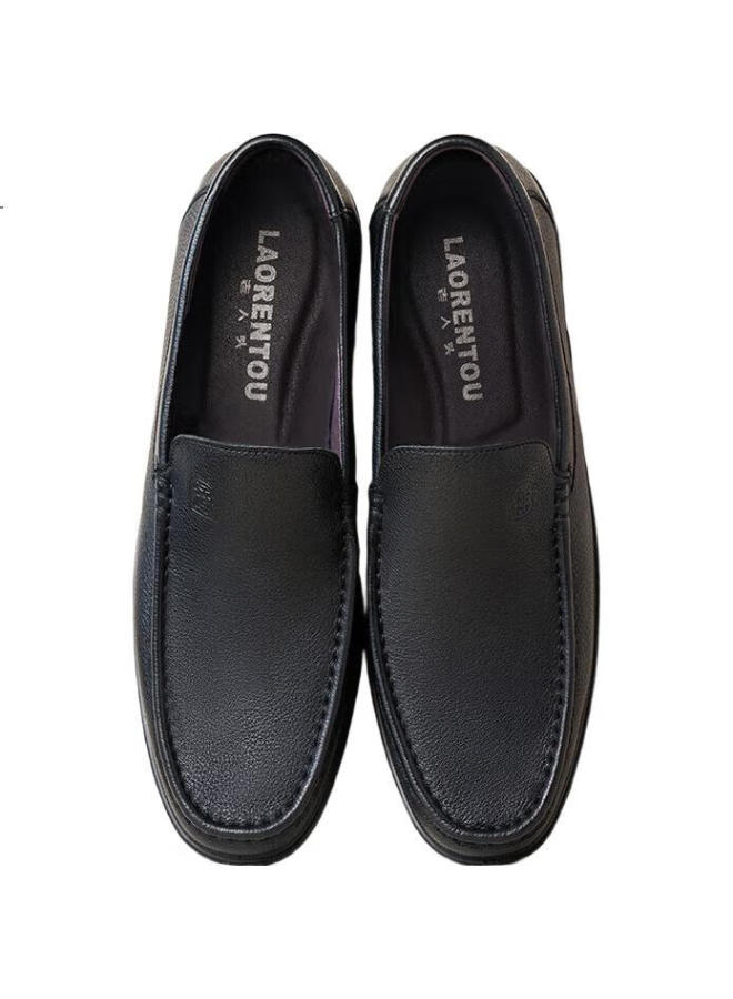 Laorentou Leather Shoes For Men, Business Casual Shoes, Breathable Soft Upper Formal Shoes, Slip-On Dad Shoes, A20231, Black, Size 39 - Image 1
