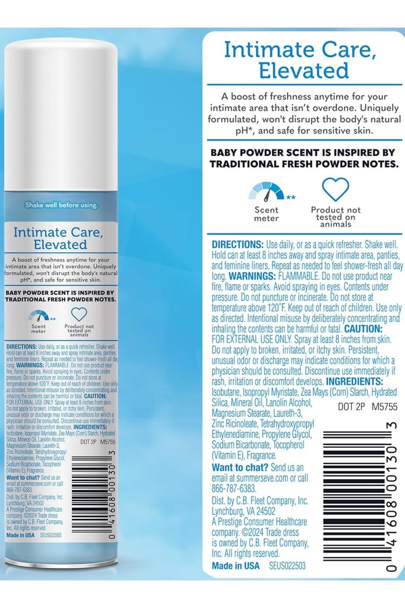 Summer's Eve Baby Powder Daily Gentle Feminine Spray, 2 oz, 3 Pack - Image 2