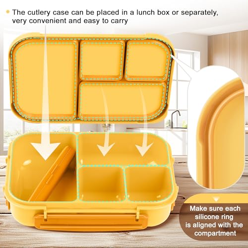 Amathley Lunch Box Kids,Bento Box Adult,Leakproof Lunch Containers for Adults/Kids/Toddler,1200ML-4 Compartments bento Lunch box with Utensil,Microwave & Dishwasher & Freezer Safe (Yellow) - Image 4