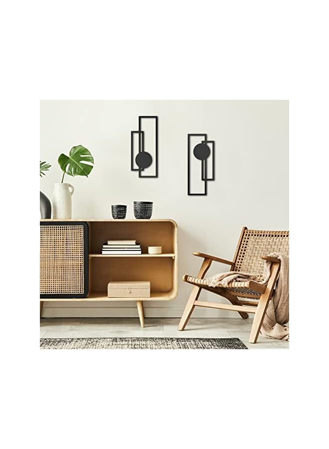 jaexest 2 Pcs Small Metal Abstract Wall Art, 15.7 Metal Minimalist Wall Decor Single Line Art Vertical Hanging Sculptures Geometric Modern Hanging for Living Room Bathroom(Rectangular) - Image 4