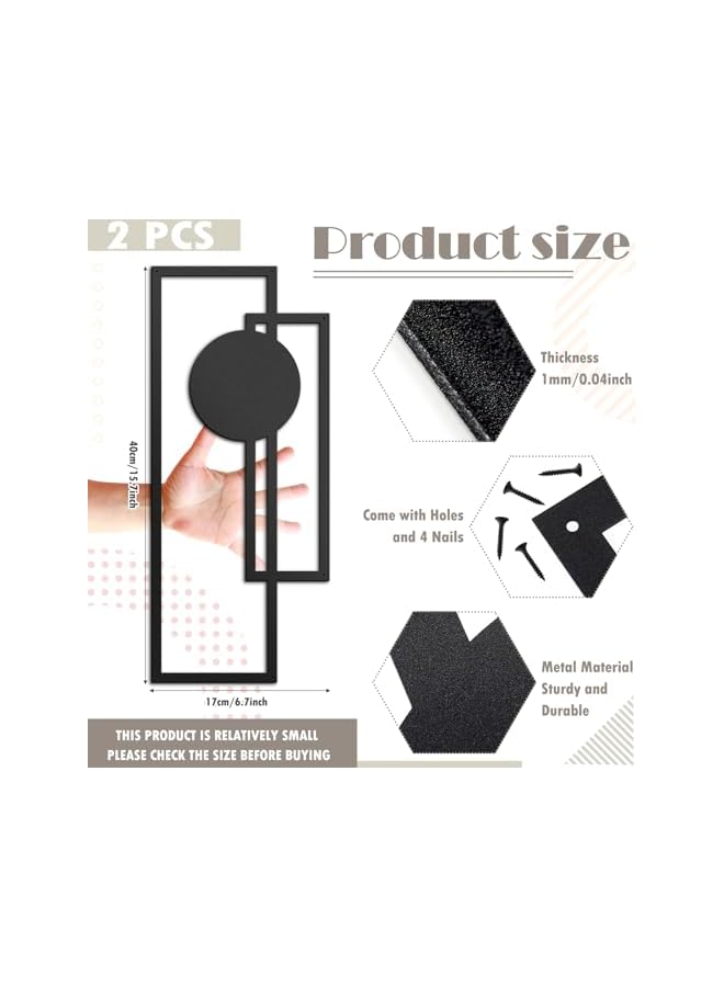 jaexest 2 Pcs Small Metal Abstract Wall Art, 15.7 Metal Minimalist Wall Decor Single Line Art Vertical Hanging Sculptures Geometric Modern Hanging for Living Room Bathroom(Rectangular) - Image 2