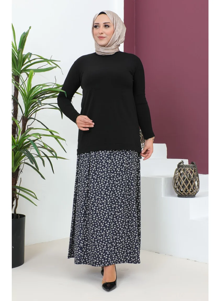 سيفا ميرفي Plus Size Pieced Viscose Skirt 4360K-02 Navy Blue