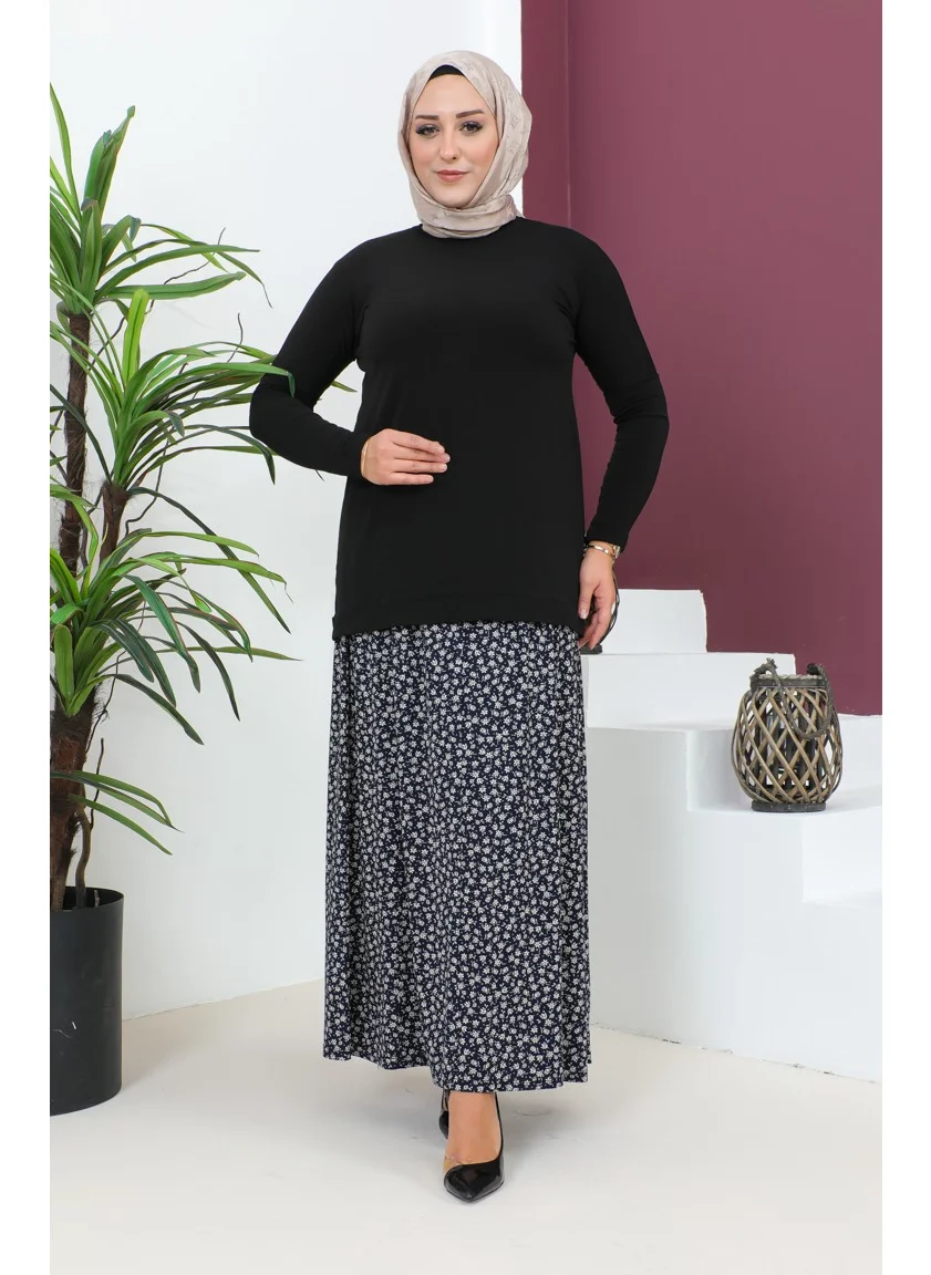 سيفا ميرفي Plus Size Pieced Viscose Skirt 4360K-02 Navy Blue